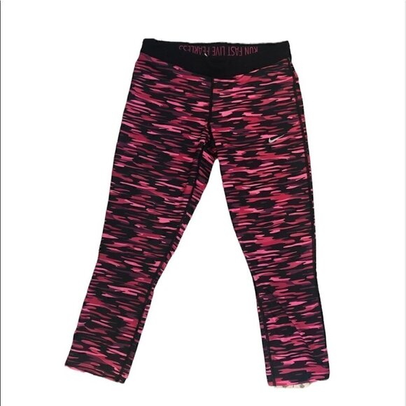 Nike Dri Fit Running Crop Pink Camo Legging Medium - Picture 1 of 11